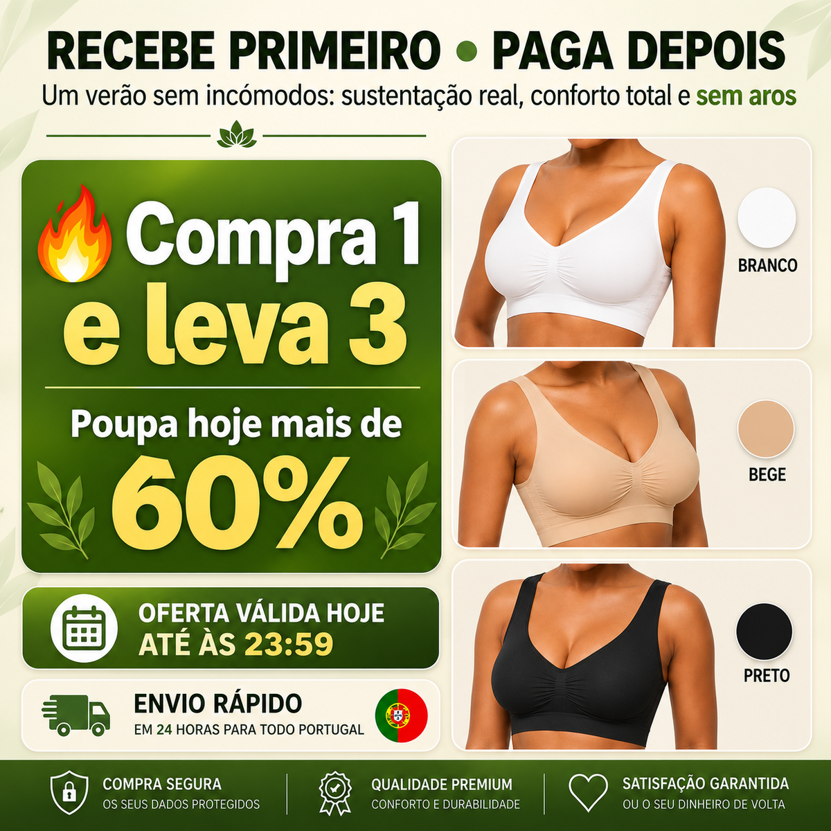 3x Soutiens FormoLift™ de Cobertura Total sem Aros